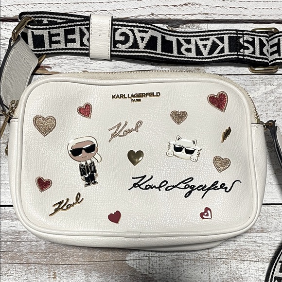 Karl Lagerfeld Paris Maybelline White Crossbody Bag with Embellishments - Picture 1 of 11